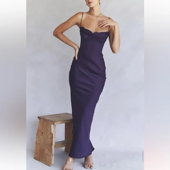 Purple long maxi dress bodycom corset - new - Picture 3 of 7